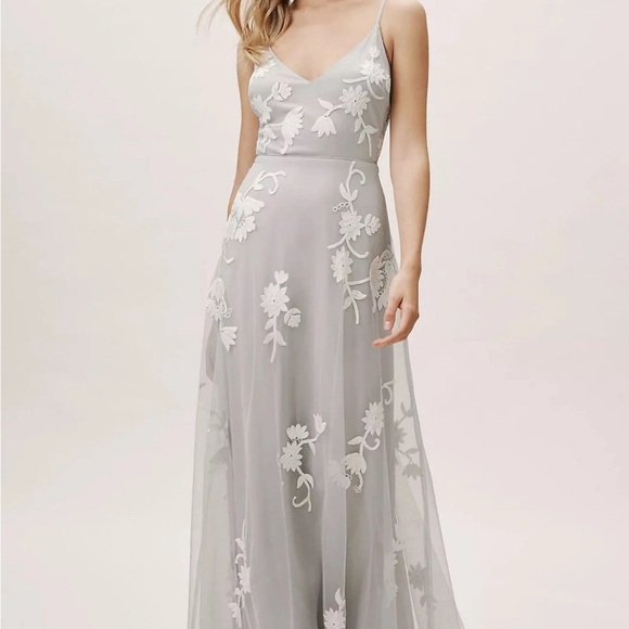 Anthropology BHLDN Bethany Bridesmaid Dress Size 2 US Gray Fairy Core Wedding - Picture 3 of 16